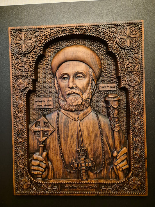 Mor Julius Yeshu Cicek Wood Carved Icon  Religious Gift Wall Hanging Art Work